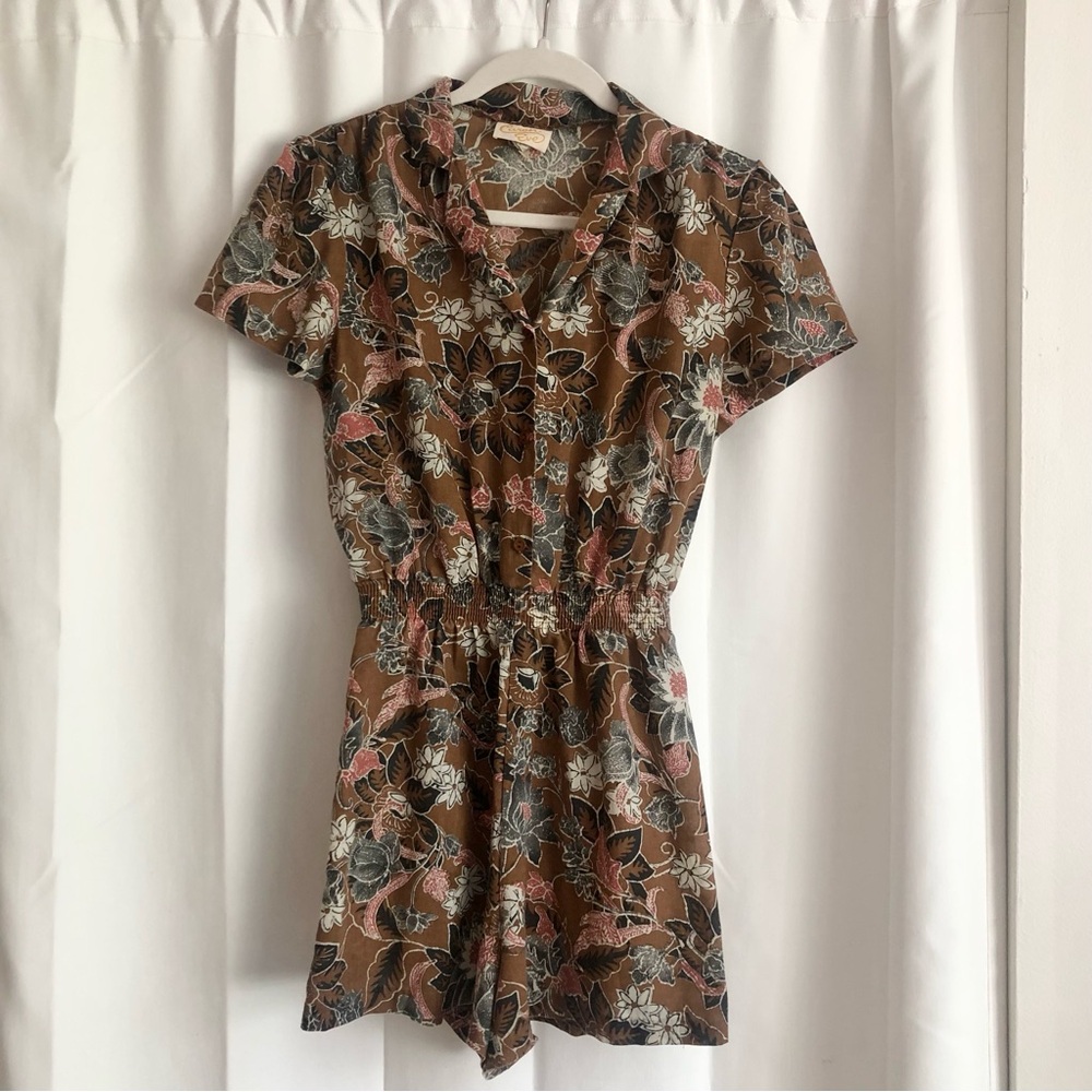 Vintage boho Brown Floral summer romper by Caron Eve size medium M